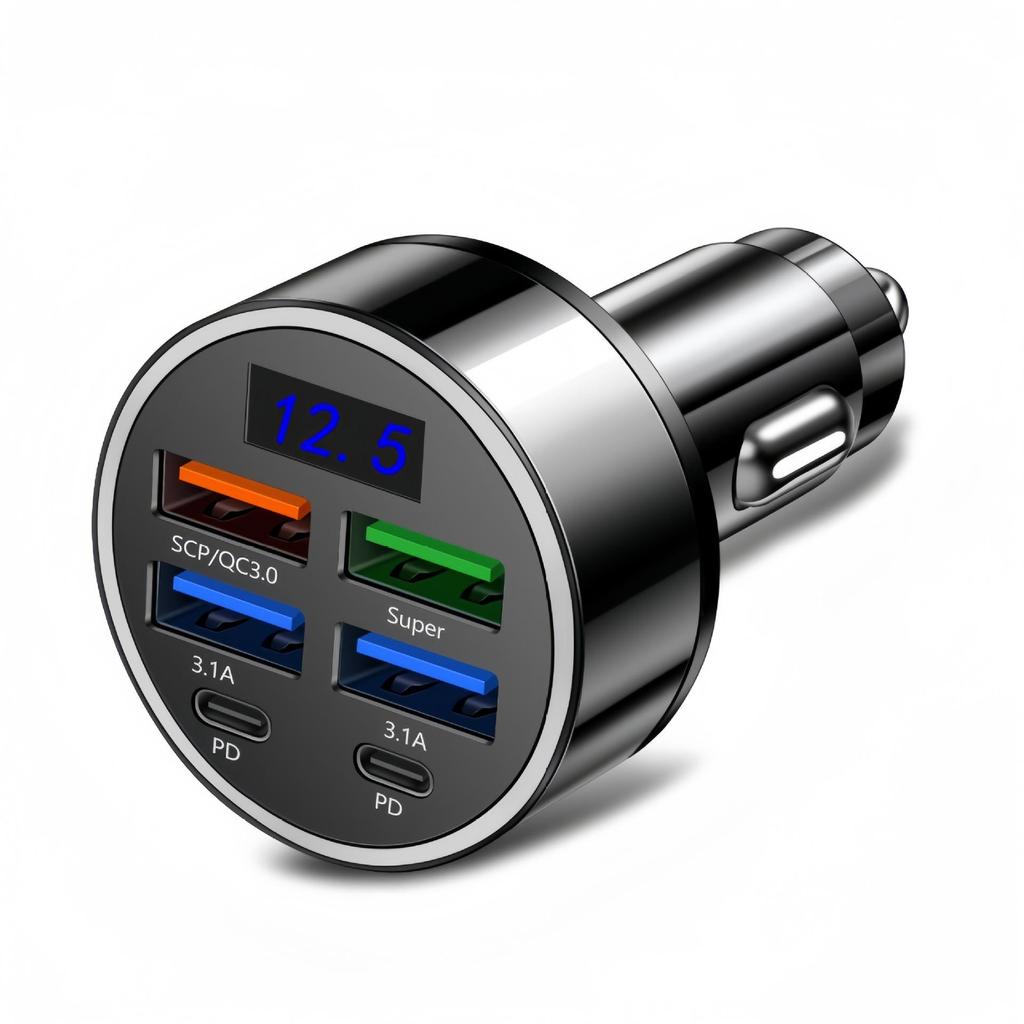 66W Multi-Port Fast Car Charger with Digital Display