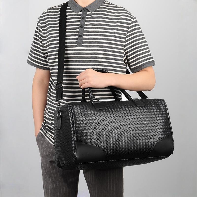 Vintage Woven Handheld Travel Bags High Quality PU Leather Large Capacity Sports Yoga Fitness Bag for Men Short Distance Trip Oblique Span Touring Bag