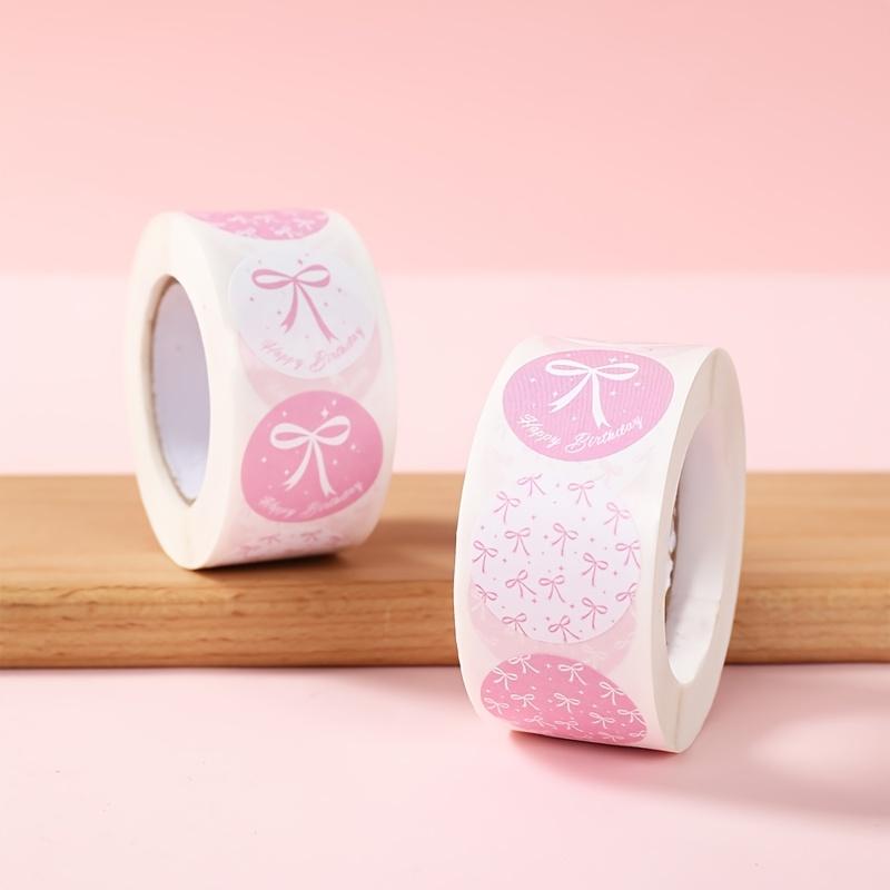 500pcs Pink and White Birthday Party Stickers - Elegant Bow design with Happy Birthday text, for Gift Wrapping, Scrapbooking
