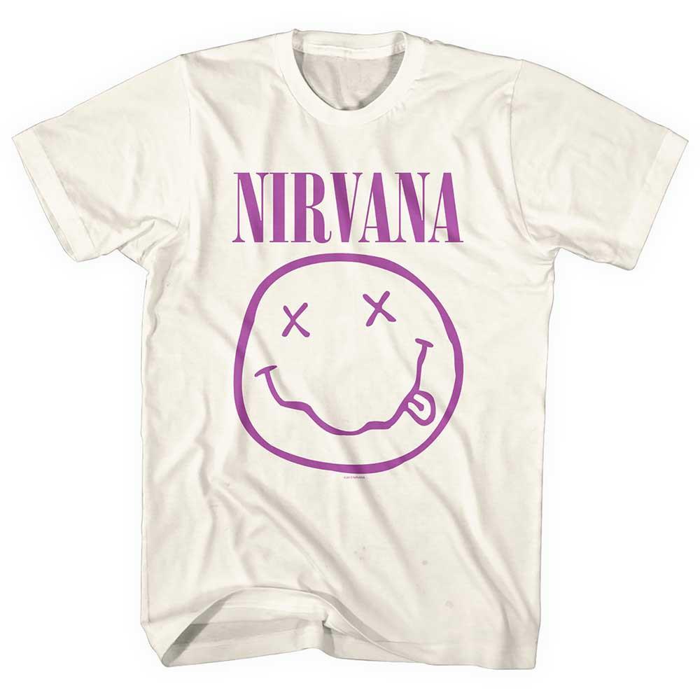 Men s Nirvana Purple Smiley T-shirt Medium White XL