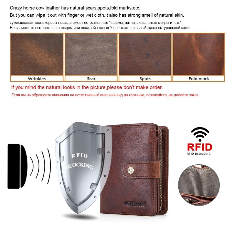 Men Crazy Horse Leather Wallet Clutch RFID Blocking Multi-Functional