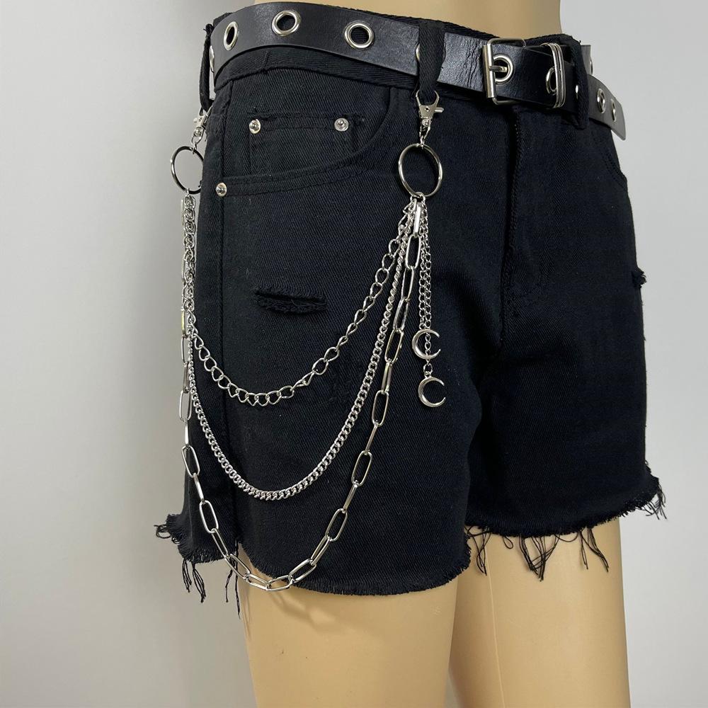 Moon Pendant Chain On The Jeans Pants Women Punk Keychains For Men Egirl Eboy Harajuku Grunge Accessories