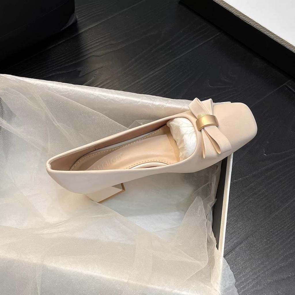 French evening breeze gentle single shoes new with skirt bow thick heel high heel bridesmaid shoes