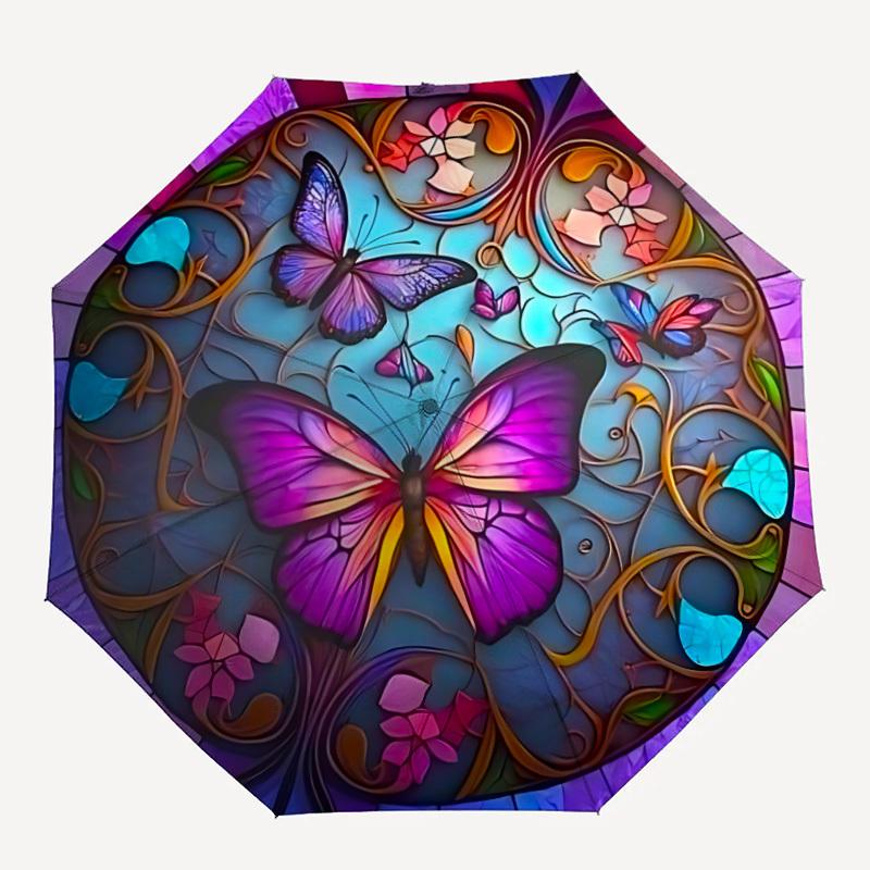 

1pc Butterfly Garden Automatic Folding Umbrella - Design, Durable Iron Frame for Travel, Outdoor, Beach Fashion Accessory a0920059