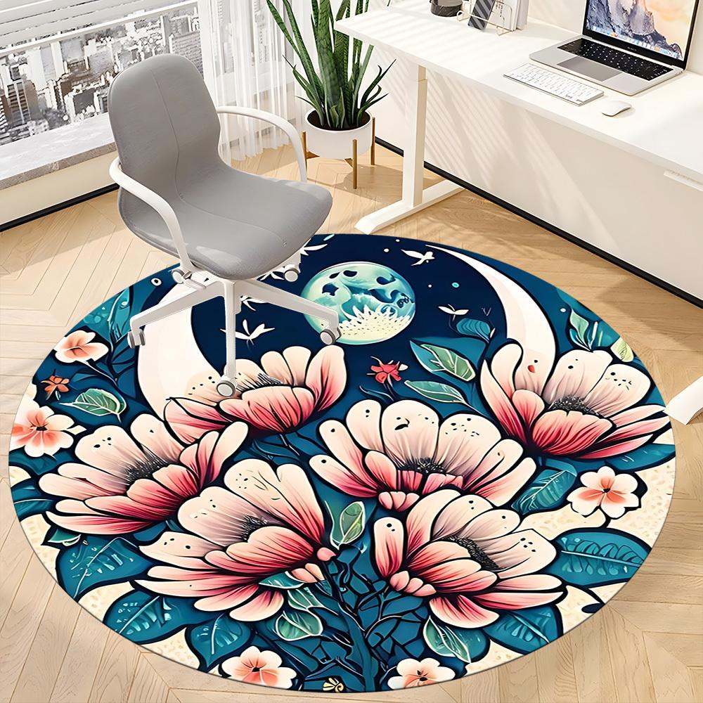 1pc Floral Fantasy Office Round Area Rug, Under Office Chairs Bedroom Living Room Home Decor, Room Deco