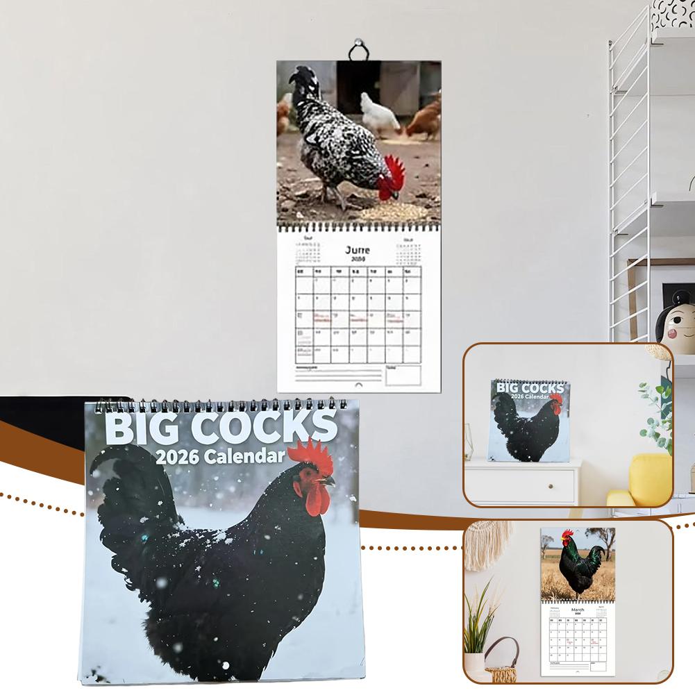 1/3/5Pcs 2026 Fun Rooster Calendar Chicken Illustration Wall Calendar For Home Decor Office Planning Accessory