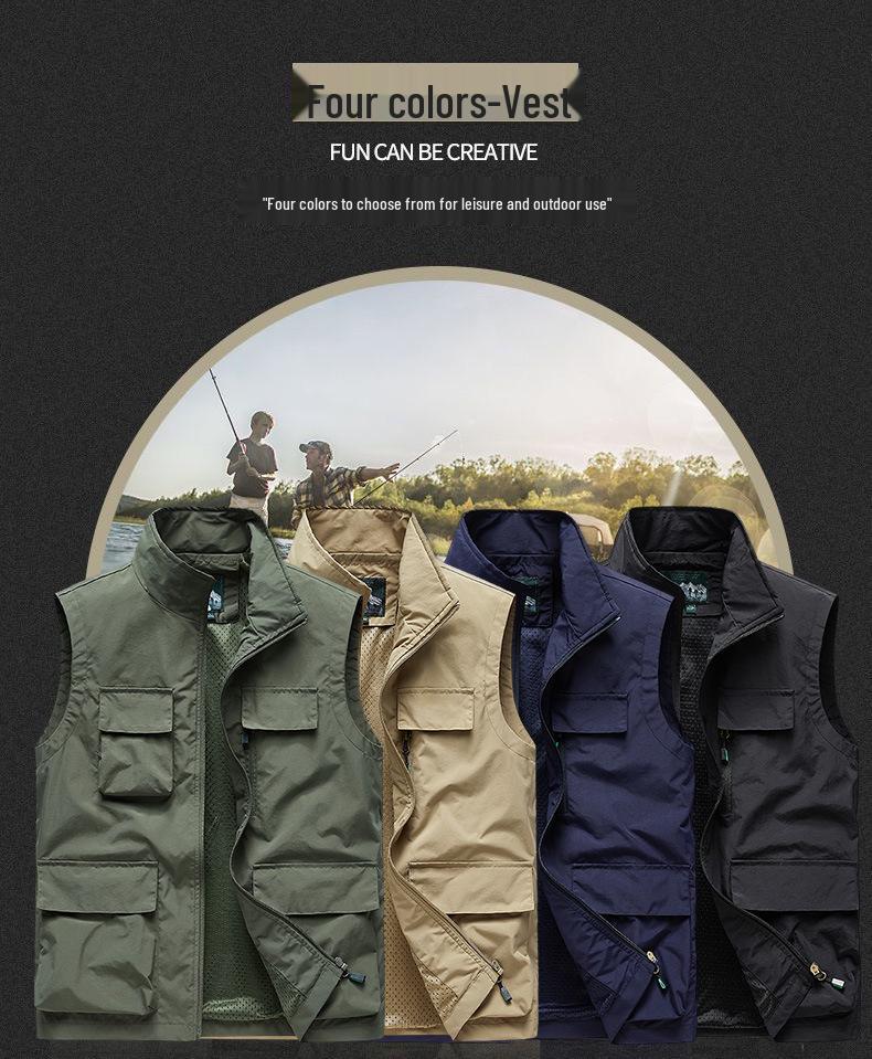Gilet da pesca casual da uomo multi-tasche per primavera e autunno, per esterni, per mezza età e anziani