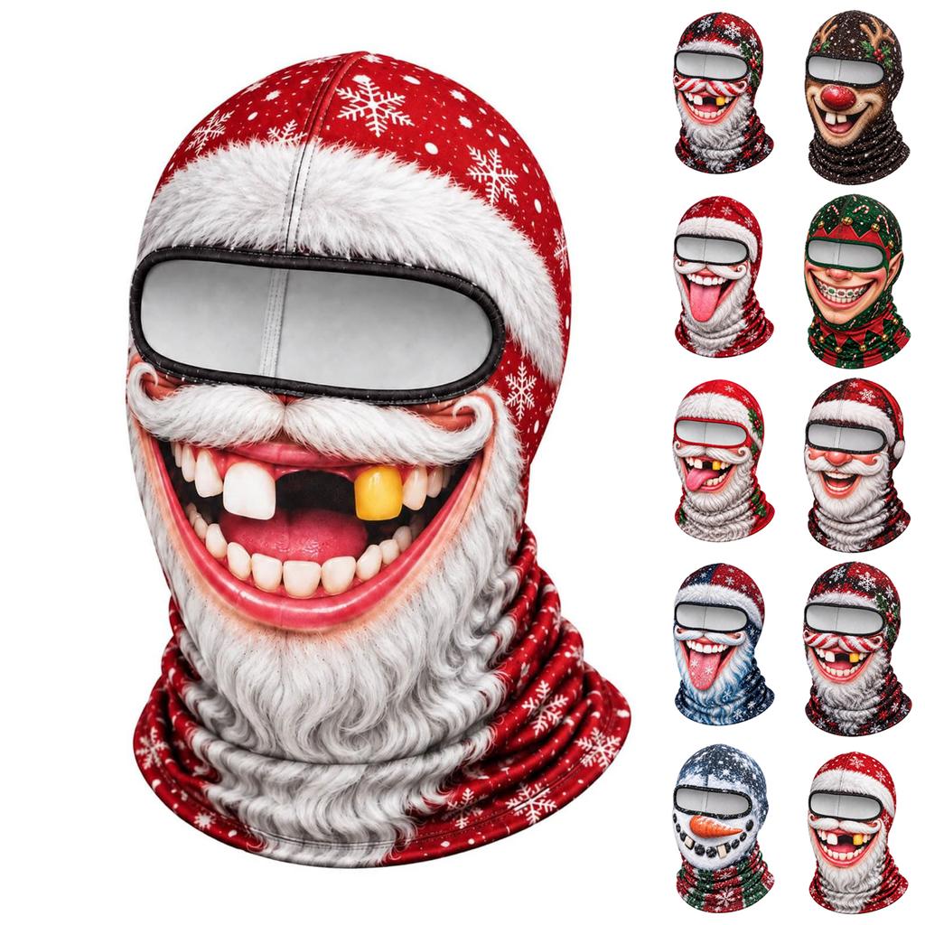 Hombre Viejo Esquía, Divertido Realista 3D Estampado Completo Cara Completa Invierno Cortavientos Sombrero, Gafas de Sol No Incluidas