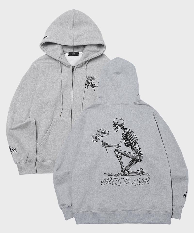Artistwear [Atw] Skull Flower Zip-Up Hoodie