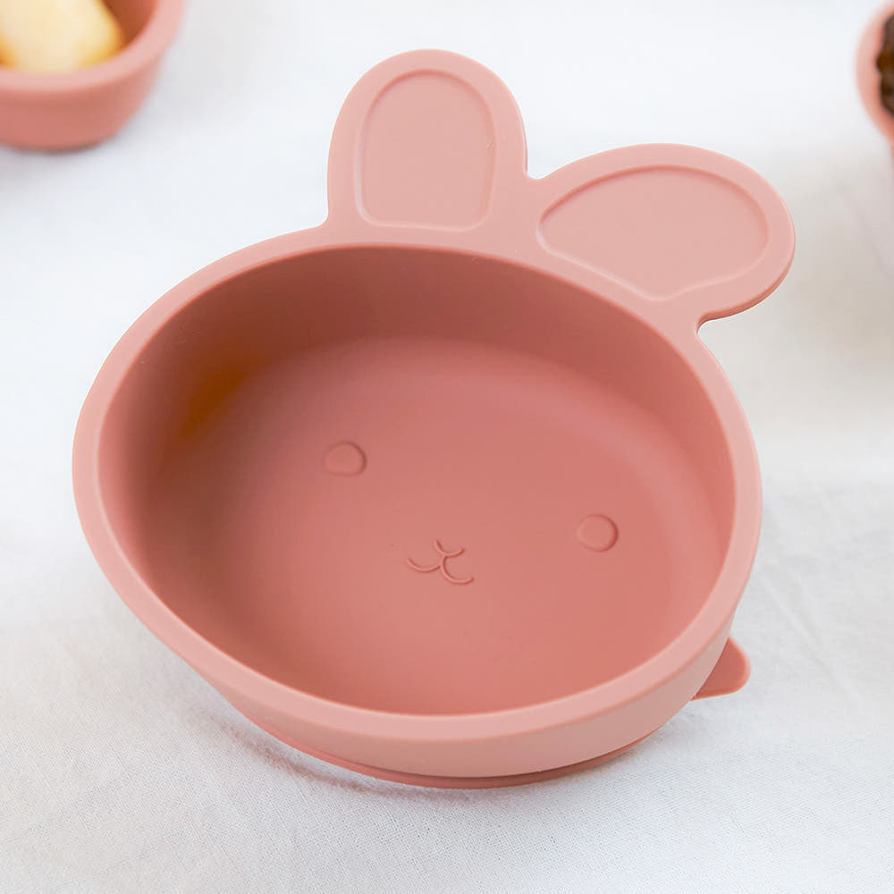 Atti Rabbit Baby Bunny Silicone Suction Bowl Dry Rose Toddler Tableware Self Feeding Container