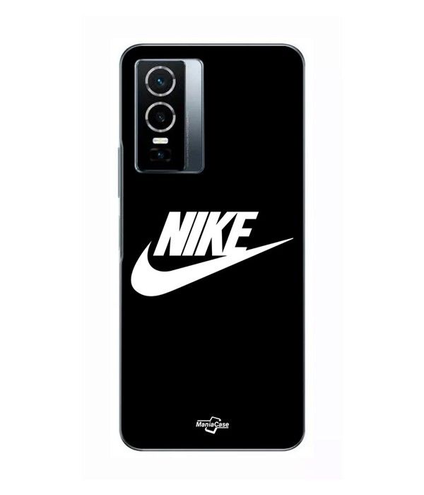 Coque Pour Vivo Y76 5G nike logo blanc front noir Maniacase noir