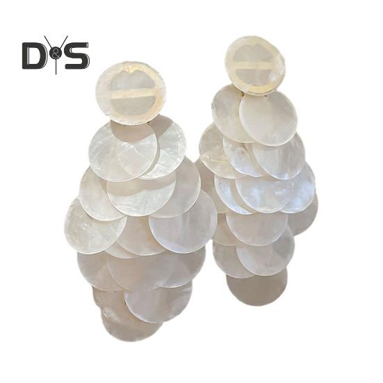 1 Pair Long Style Multi-Layer Drop Earrings Translucent Metal Needle Design Artificial Crystal Shell Tassel Earrings
