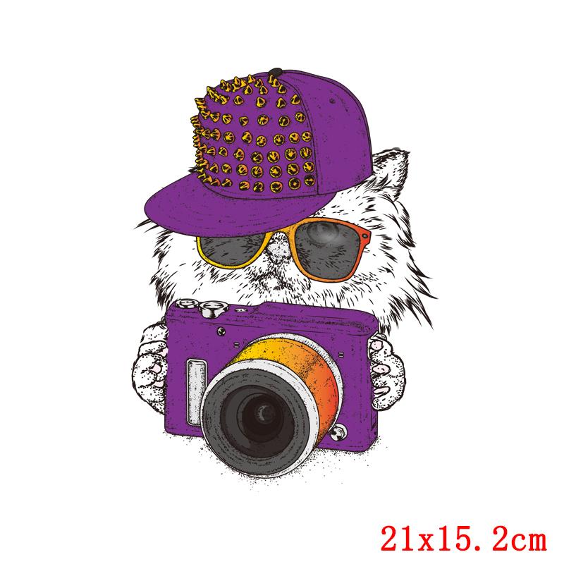 Cartoon Animal Applique Iron On Transfer Funny Pumpkin Heat Transfer Patch For Clothes Hippie Cat Thermal Stickers On Clothes