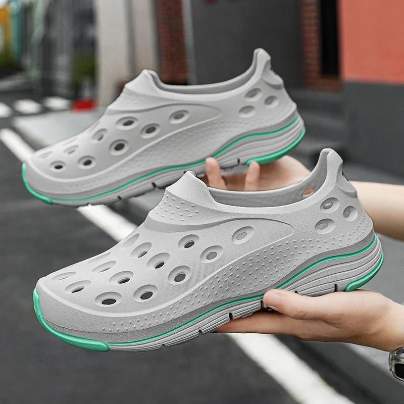 

Пара летних износостойких клогов, повседневные и универсальные нескользящие пляжные туфли, мужские спортивные модные мужские туфли шлепанцы 44 серый