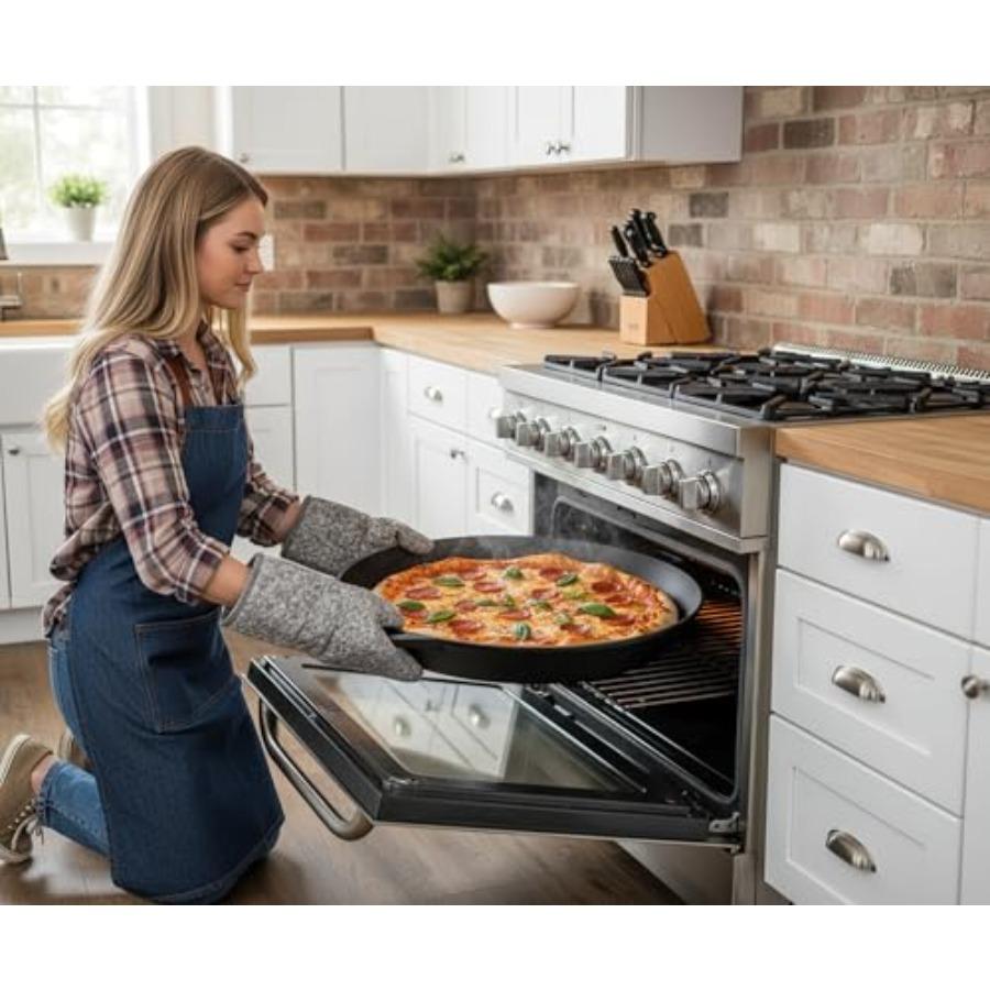 24-inch cast iron frying pan with dual auxiliary handles nitrogen-treated for rust resistance suitable for stoves/grills/campfi