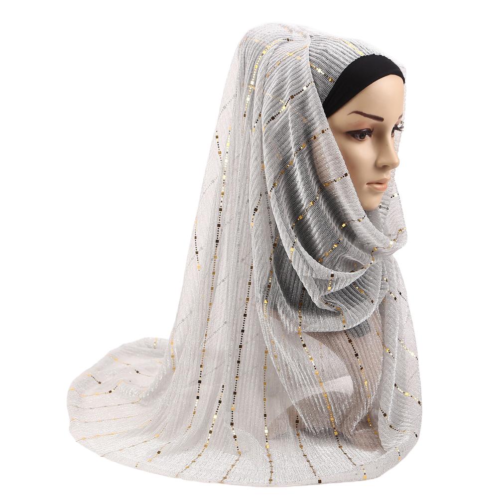 Women Gold Sequins Hijab Scarf, 70x180cm Polyester Shawl Head Cover Daily Wear