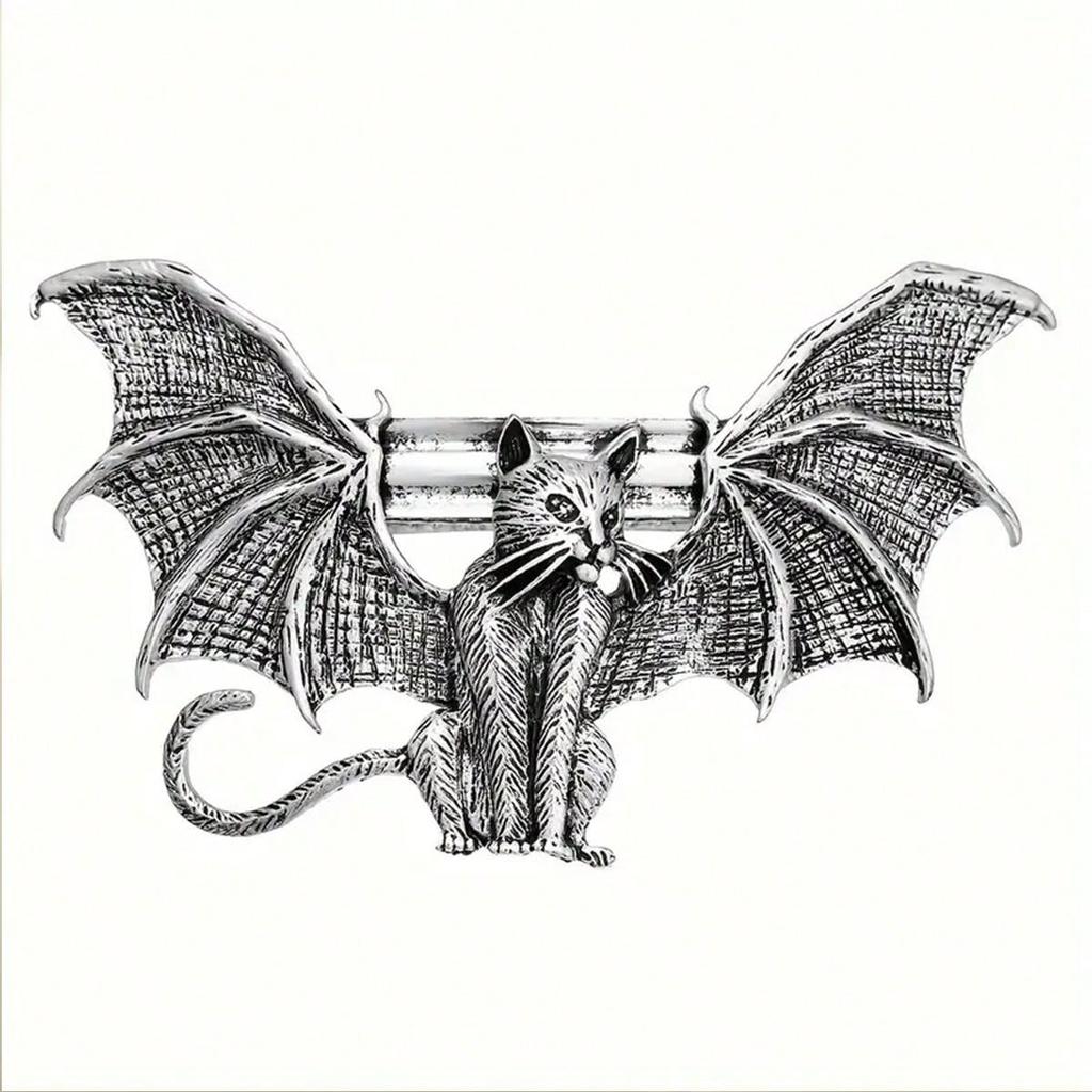 1pc Gothic Flying Cat Hair Clip - Vintage Alloy Barrette For Women, Perfect For Halloween & Cosplay