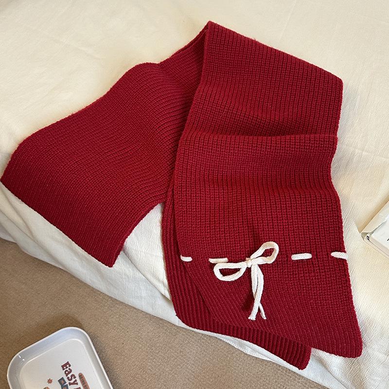 Luochi Knitting Bow Tie Scarf: Women's Winter Warm, Windproof Wool Neck Warmer