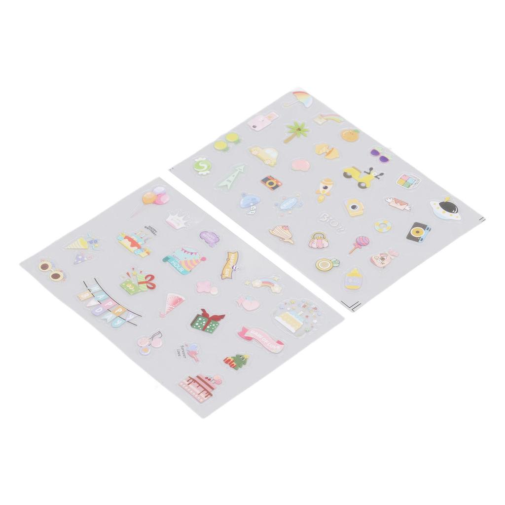 2PCS Decorative Stickers Cute Cartoon Self Adhesive Sticker Colorful PVC Sticker for   Album Planner Scrapbook
