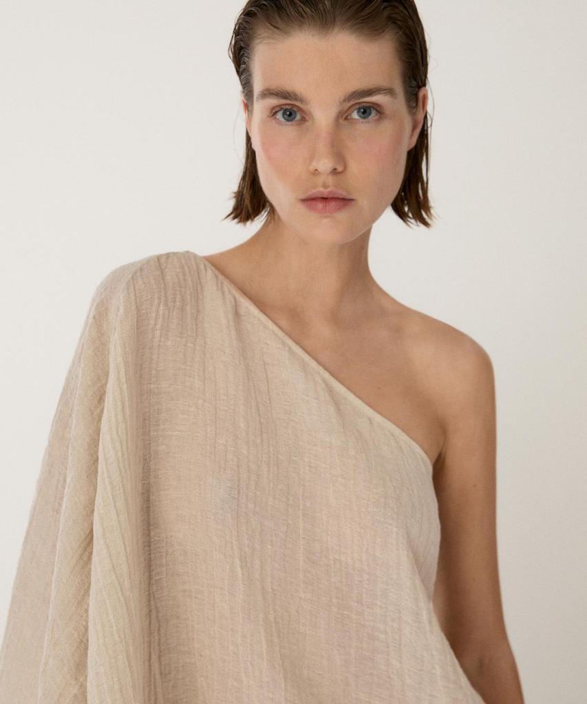 Masimodutti Total Look Linen Blend Asymmetrical Top