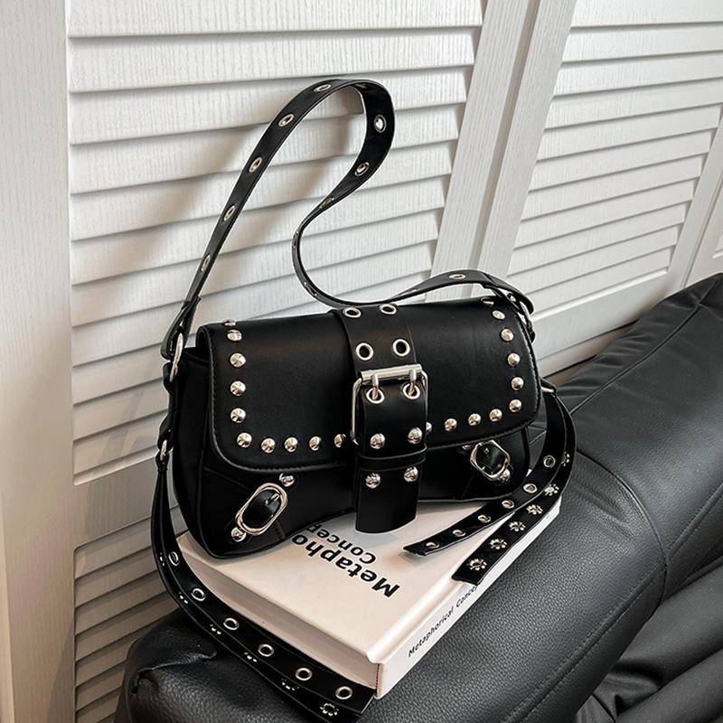 Trendy Punk Style Armpit Bag Large Capacity Underarm Bag Vintage Style Handbag Rivet Design Shoulder Bag For Women