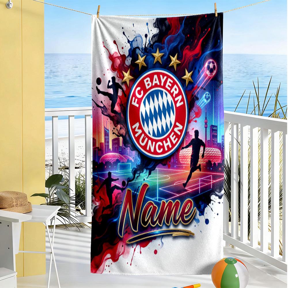 Bayern Munich Fan Art Customize Your Name Beach Towel Super Soft Microfiber Quickdry Fabric