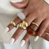 IngeSight.Z 5 Pcs/set Trendy Resin Acrylic Ring Women Punk Geometry Chunky Gold Color Metal Open Finger Ring Jewelry Accessories