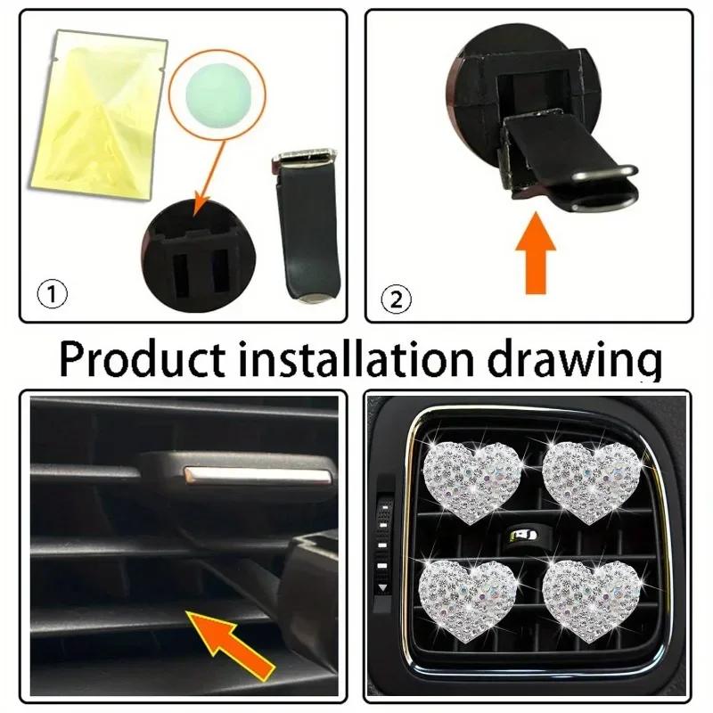 Sparkling Heart Rhinestone Car Decoration Cute Car Perfume Clip Aromatherapy Air Conditioning Car Accessories Supplies