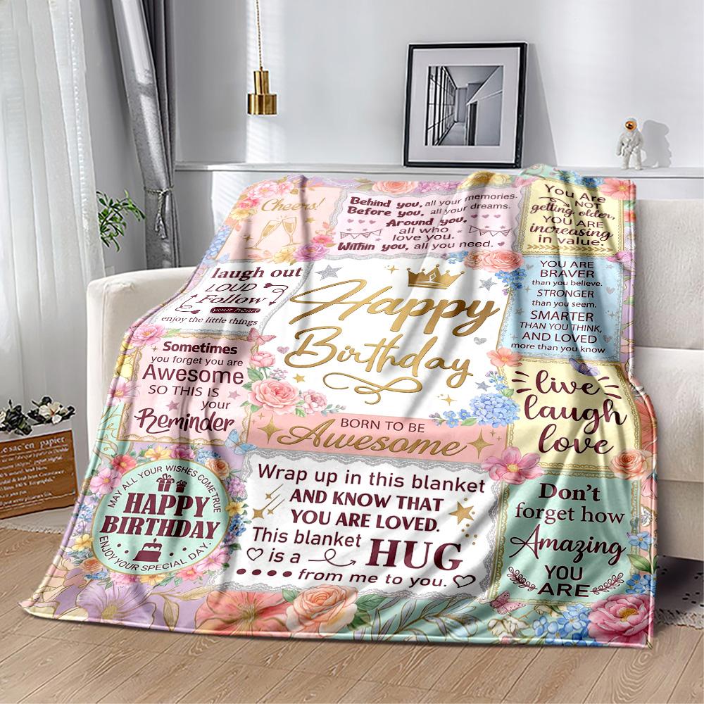 Happy Birthday Inspirational Quotes Flannel Blanket-Soft and Suitable for Sofas,Beds,Offices,Travel,All Seasons,Great Gift for Holidays and Birthdays.