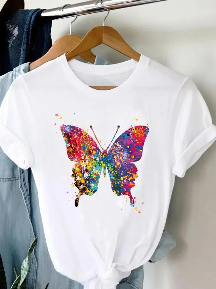 Tee Damen T-Shirt Sommer Kurzarm Print Kleidung Grafik T-Shirt Feder Malerei Vogel Kleidung Mode Damen Top