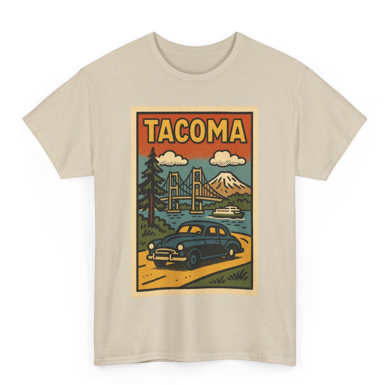 Tacoma T-Shirt: Retro Comic PNW Cityscape Graphic Tee L