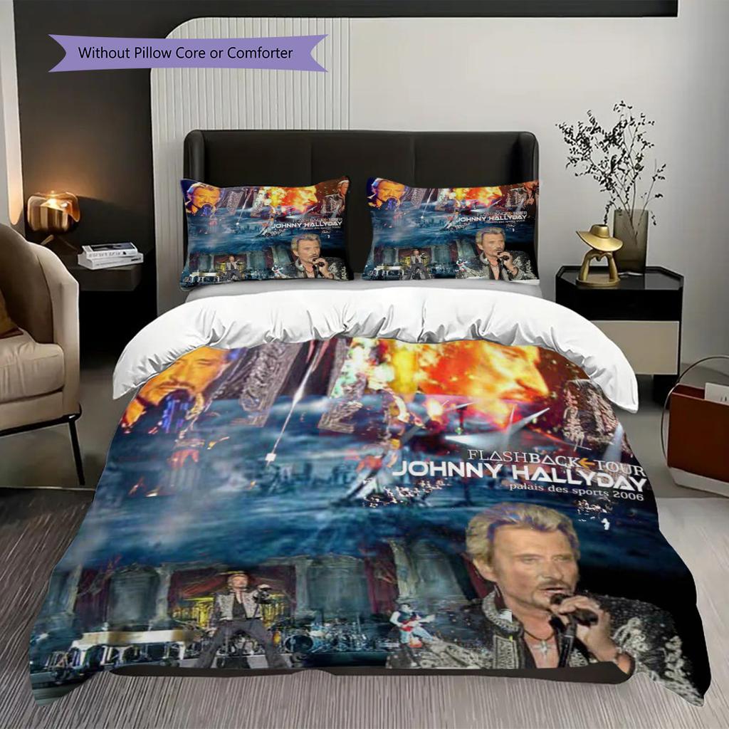 Johnny Hallyday Three-piece set (1 * duvet cover + 2 * pillowcase, without core) 2D Flat Christmas birthday gift Soft and comfortable Bedding set