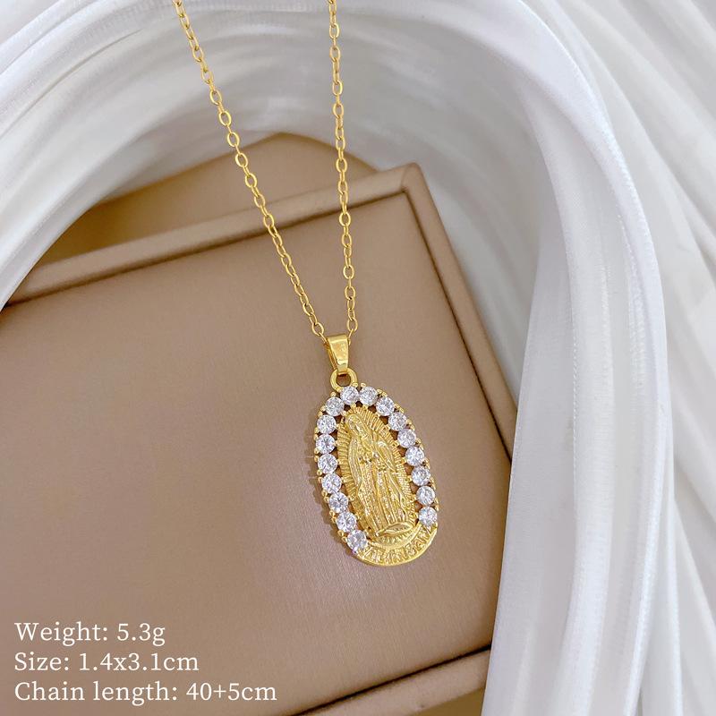 Foreign Trade Portrait Copper Micro-Inlaid Necklace Combination Female Real Gold Electroplated Exquisite Collarbone Chain