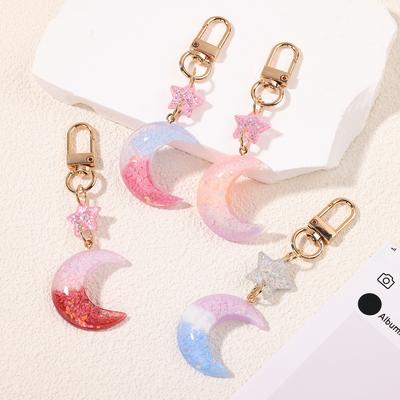 Resin Moon Star Sequins Gradual Change Color Pendant Keychain Bag Pendant