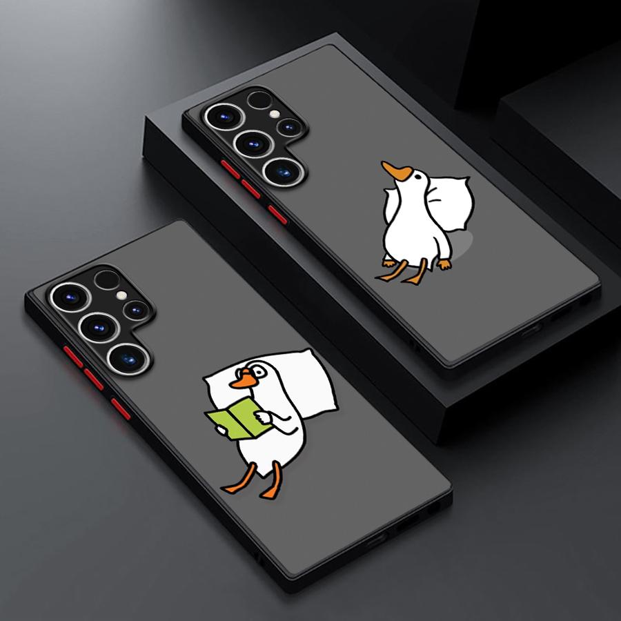 Cute Cartoon Lying Flat Duck Case for Samsung Galaxy S24 Ultra S23 Plus S25 S22 S21 FE S20 Note 20 S9 S10 Silicone Phone Cover