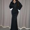 Women's Striped Two Piece Skirt Set Long Sleeve Button Down Shirt Top High Waist Mermaid Maxi Skirt Elegant Formal Outfit For Spring Daily Party Wear
