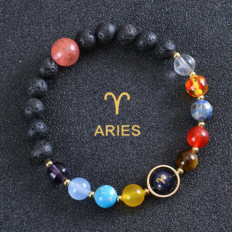 Solar System 12 Constellation Bracelet For Men And Women Volcanic Stone Hand Beaded Colored Stone Stretch Hand