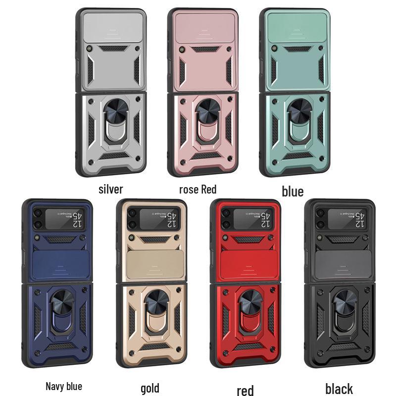 Samsung Z Flip4 Foldable Magnetic Bracket Case with Push-Window and Anti-Drop Protection