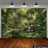 2D Lush Greenery Wall Mural with Waterfall and Lily Pads Photo Background