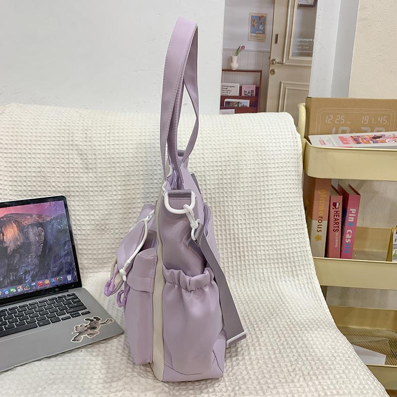 Student Handbag Women Color Block Crossbody Bag Large Capacity Classes Book Shoulder Bag with Coin Purse