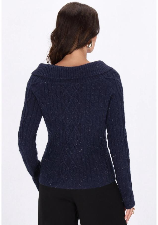 Women's Vintage French Cable Knit Sweater - Slim Fit, Long Sleeve, Autumn Pullover
