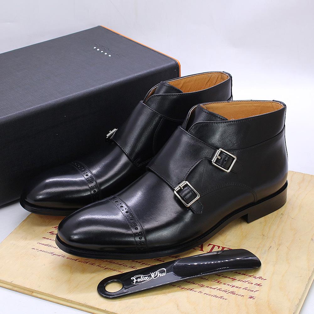 Fashion Sale 38-47 Mens Ankle Boots Genuine Calf Leather Double Buckles Monk Strap Basic Shoes Men Cowboy  Fashion Motorcycle Boots
