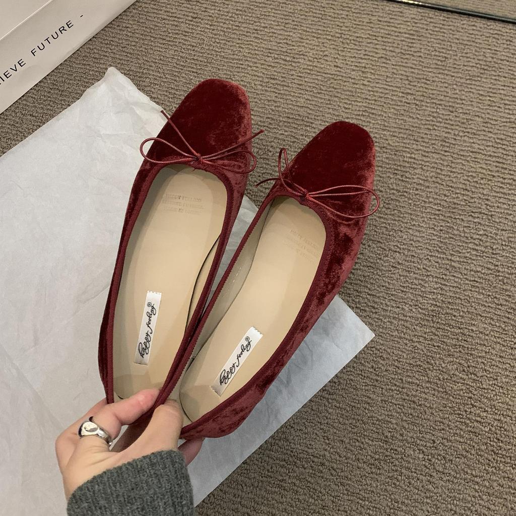 French Flat-bottomed Bow Single Shoes Women's 2025 New Spring Retro Grandma Shoes Ballet Shoes One Pedal Ladyshoes