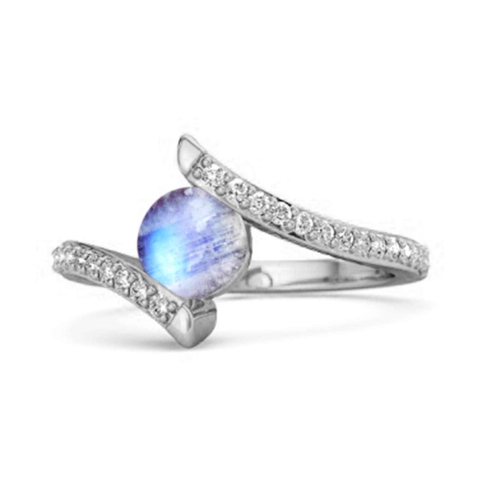 

Moonstone Contemporary Pave Bypass Ring - 925 Sterling Silver 11.5 біле золото кольору
