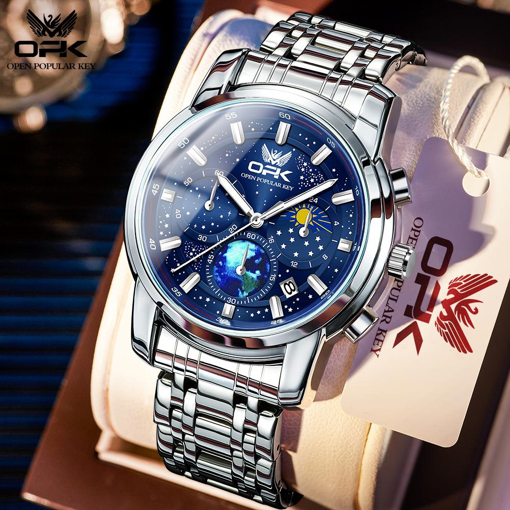 OPK Brand Steel Belt Dual Calendar Men's Quartz Watch 8142