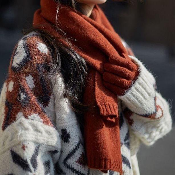 

Жаккардовый свитер женский зимний нишевый толстый вязаный свитер с круглым вырезом корейская версия дизайн чувство универсальный стиль колледжа M абрикосовый