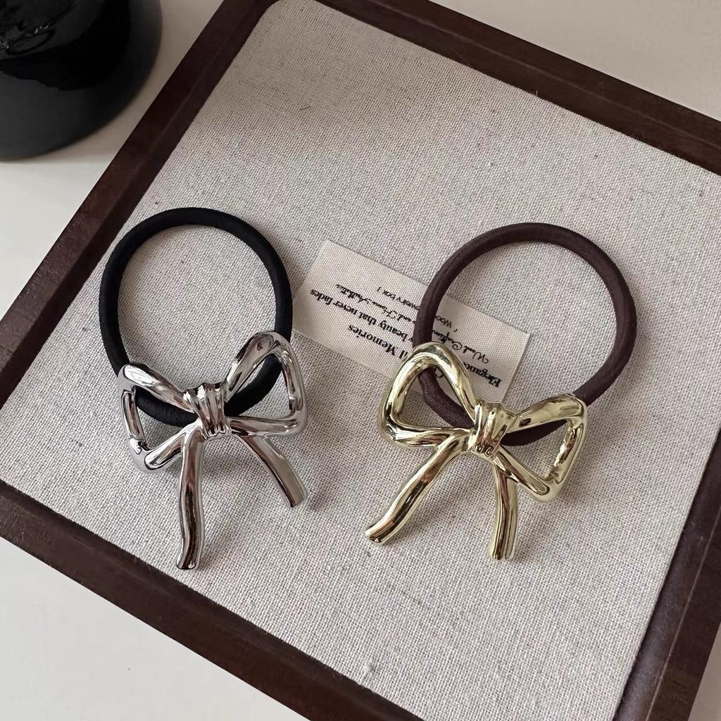 Sweet Hair Tie Alloy Bow Pendant Elastic Hair Band Ponytail Holder Women Hair Accessories Rubber Bands