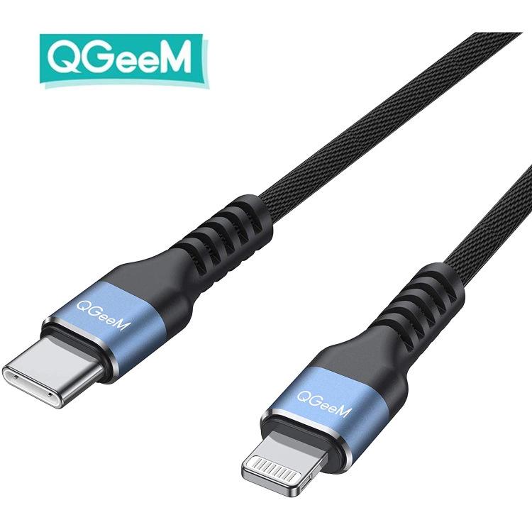 QGeeM USB-C to Lightning MFi Certified Fast Charging Cable for Apple Devices 1 Meter серый/синий