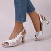 European & American Plus Size Stiletto Heel Mesh Rhinestone Peep Toe Sandals