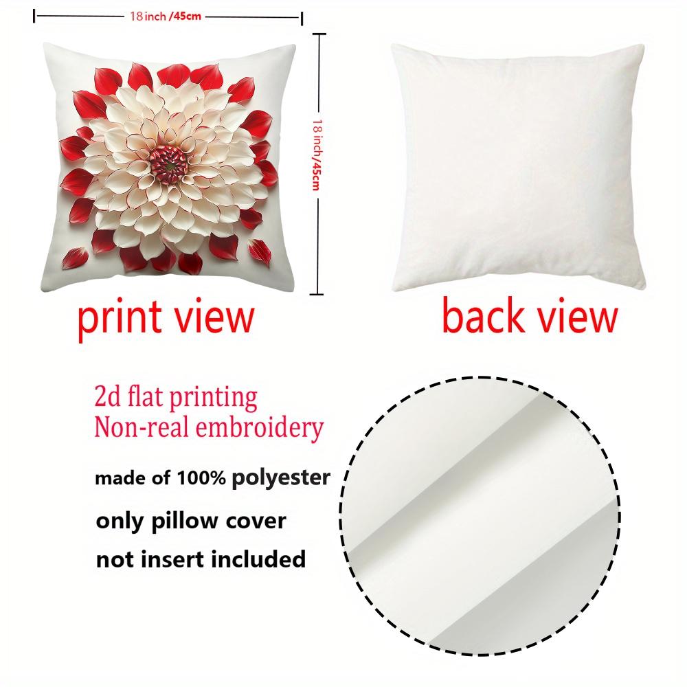 1 Pieces Red and White Flower 2D Printed Cushion Covers Polyester Pillowcase, Sofa Decorative Cushion Cov Headboard Pillow